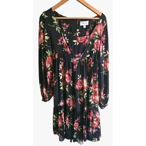 Yumi Kim Shirred Dress Black Floral Morning Glow Ruthie  Women's Small